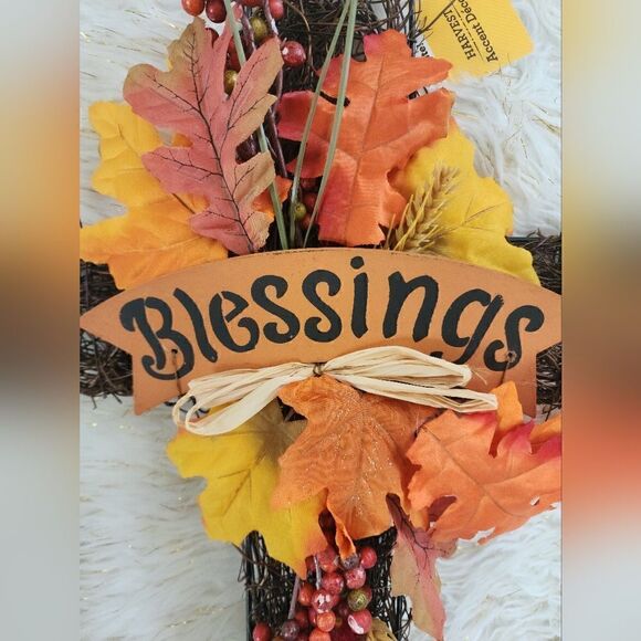 New Fall Thanksgiving Harvest Wreath Crost Blessing 20inch long - Picture 2 of 5